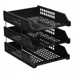 Лоток для бумаг горизонтальный СТАММ "Strong" ЛТГ-63795/ЛТ112, набор 3шт., на метал. стержнях, черный