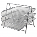 BRAUBERG "Germanium" Лоток горизонтальный металлический для бумаг, 3 секции, А4 (267х355х295 мм), серебристый, 231953