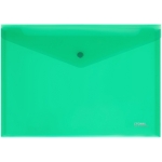 Папка-конверт на кнопке СТАММ А4, 180мкм, пластик, прозрачная, зеленая ММ-31023