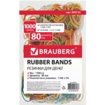 Резинки банковские универсальные диаметром 80 мм, BRAUBERG 1000 г, цветные, натуральный каучук, 440152