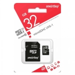 Флэш карта microSD 32GB SmartBuy microSDHC Class 10 с адаптером