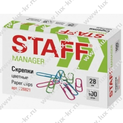 Скрепки STAFF "Manager", 28 мм, цветные, 100 шт., в картонной коробке, 226821