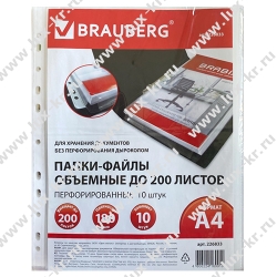 BRAUBERG 226833 Папка-файл перфорированная БОЛЬШОЙ ВМЕСТИМОСТИ до 200 листов, А4, 180 мкм BRAUBERG 226833 Папка-файл перфорированная БОЛЬШОЙ ВМЕСТИМОСТИ до 200 листов, А4, 180 мкм