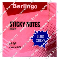 Самоклеящийся блок Berlingo "Ultra Sticky", 75*75мм, 80л, розовый неон Самоклеящийся блок Berlingo "Ultra Sticky", 75*75мм, 80л, розовый неон