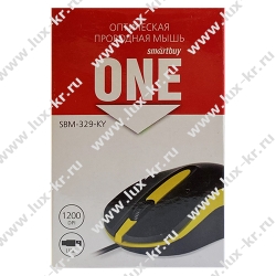 Мышь Smartbuy ONE 329, USB, черный, желтый, 2btn+Roll SBM-329-KY