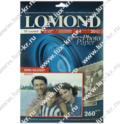 Бумага Lomond 260г/м, 1-сторонняя, полуглянцевая, ярко-белая (Semi Glossy Bright) микропористая, 20 листов, A4 (1103301) Бумага Lomond 260г/м, 1-сторонняя, полуглянцевая, ярко-белая (Semi Glossy Bright) микропористая, 20 листов, A4 (1103301)