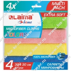ЛАЙМА Салфетка из плотной микрофибры 30х30 см "MULTI PACK PRO COLOUR 30", КОМПЛЕКТ 4 шт., 607792