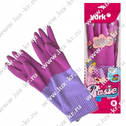 Перчатки резиновые хозяйственные York "Рози", 92670 многоразовые, с удлиненной манжетой, хлопчатобумажное напыление, ароматизированные, разм. М Перчатки резиновые хозяйственные York "Рози", 92670 многоразовые, с удлиненной манжетой, хлопчатобумажное напыление, ароматизированные, разм. М
