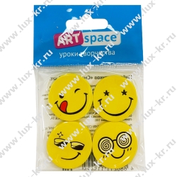 Набор ластиков ArtSpace "Смайлики" ER_13542, 4шт., круглые, термопластичная резина, 25*5мм Набор ластиков ArtSpace "Смайлики" ER_13542, 4шт., круглые, термопластичная резина, 25*5мм