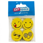 Набор ластиков ArtSpace "Смайлики" ER_13542, 4шт., круглые, термопластичная резина, 25*5мм Набор ластиков ArtSpace "Смайлики" ER_13542, 4шт., круглые, термопластичная резина, 25*5мм